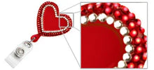 Load image into Gallery viewer, Heart Shaped Plastic ID Badge Reel with Crystals - Retractable Reels