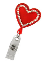 Load image into Gallery viewer, Heart Shaped Plastic ID Badge Reel with Crystals - Retractable Reels