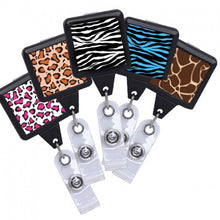 Load image into Gallery viewer, Animal Prints Black Square Plastic Badge Reel - Retractable Reels