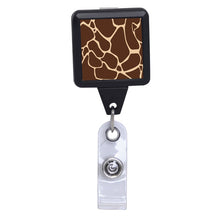 Load image into Gallery viewer, Giraffe Print - Black Square Plastic Badge Reel
