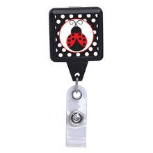 Load image into Gallery viewer, Lady Bug Polka Dot, Black Square ID Badge Reel - Retractable Reels