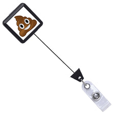 Load image into Gallery viewer, Poop Emoji Black Square ID Badge Reel - Retractable Reels