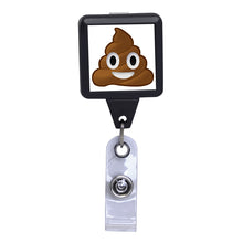 Load image into Gallery viewer, Poop Emoji Black Square ID Badge Reel - Retractable Reels