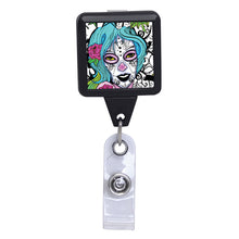 Load image into Gallery viewer, Sugar Skull Girl Black ID Badge Reel - Retractable Reels
