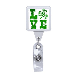 White - LOVE Irish, Square Plastic Badge Reel