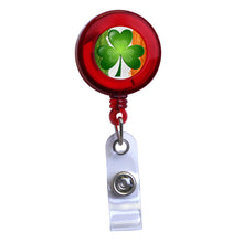 Load image into Gallery viewer, Red - Irish Flag and Shamrock Translucent Plastic Badge Reel
