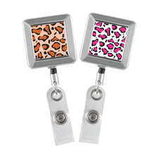 Load image into Gallery viewer, Leopard Printed - Chrome Square Badge Reel - Retractable Reels