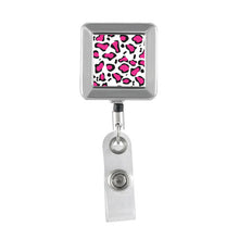 Load image into Gallery viewer, Leopard Printed - Chrome Square Badge Reel - Retractable Reels