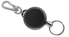 Load image into Gallery viewer, Round Pull Key Reel, with lobster claw clasp, split ring loop - Retractable Reels