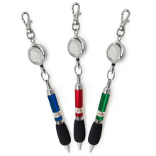 Load image into Gallery viewer, Chrome Retractable Reel Ballpoint Pen with Lobster Clasp Hook
