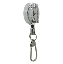Load image into Gallery viewer, Small Round Metal Reel with Pin Clip and Metal Hook - Retractable Reels