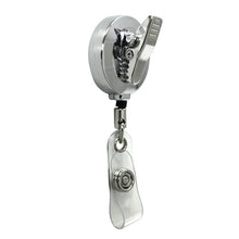 Load image into Gallery viewer, Chrome Round Dimpled Badge Reel, Alligator Back Clip
