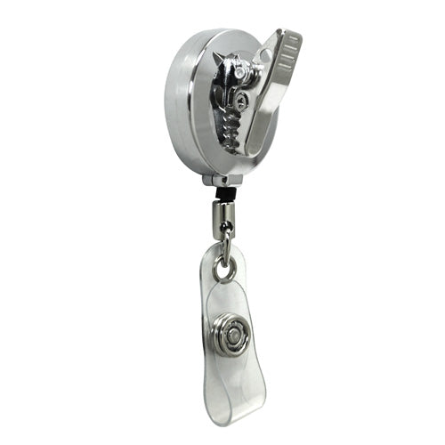 Chrome Round Dimpled Badge Reel, Alligator Back Clip – Retractable