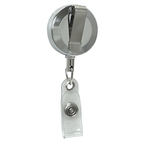 CHROME ID BADGE REELS WITH STRAP CLIP