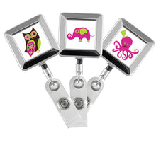 Load image into Gallery viewer, Designer Animals Square Chrome Badge Reels - Retractable Reels