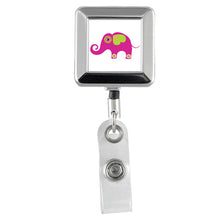 Load image into Gallery viewer, Designer Animals Square Chrome Badge Reels - Retractable Reels