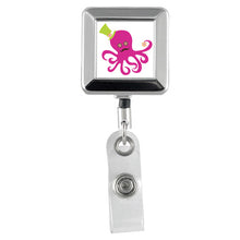 Load image into Gallery viewer, Designer Animals Square Chrome Badge Reels - Retractable Reels