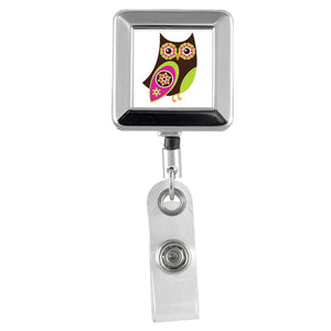 OWL - Designer Animals Square Chrome Badge Reels