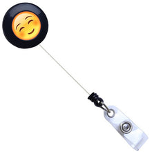 Load image into Gallery viewer, Blushing Emoji Black Plastic Badge Reel - Retractable Reels