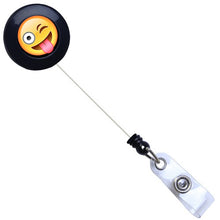 Load image into Gallery viewer, Crazy Emoji Black Plastic Badge Reel - Retractable Reels