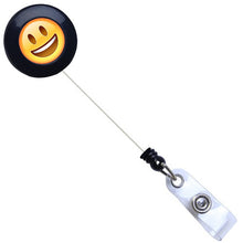 Load image into Gallery viewer, Happy Emoji Black Plastic Badge Reel - Retractable Reels
