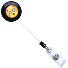 Load image into Gallery viewer, Suprised Emoji Black Plastic Badge Reel - Retractable Reels
