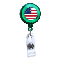 Load image into Gallery viewer, GREEN - American Flag Translucent Plastic Badge Reel - Retractable Reels