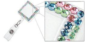 Square Plastic Badge Retractable Reel with Crystals