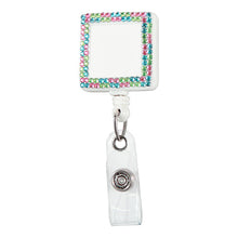 Load image into Gallery viewer, Square Plastic Badge Reel with Crystals - Nylon Cord
