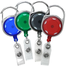 Load image into Gallery viewer, Translucent Carabiner Badge Reels, Chrome Finish, Accent Holes - Retractable Reels