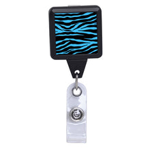 Load image into Gallery viewer, Blue Zebra Print - Black Square Plastic Badge Reel
