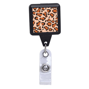 Leopard Print - Black Square Plastic Badge Reel
