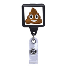 Load image into Gallery viewer, Poop Emoji Black Square ID Badge Reel
