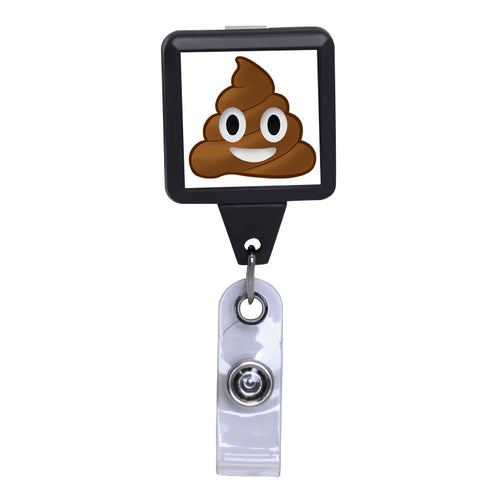 Poop Emoji Black Square ID Badge Reel