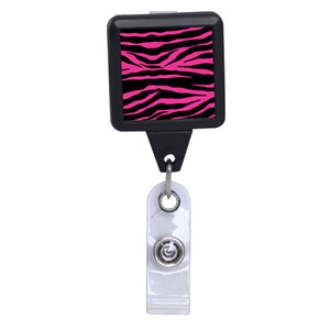 Pink Zebra Print - Black Square Plastic Badge Reel