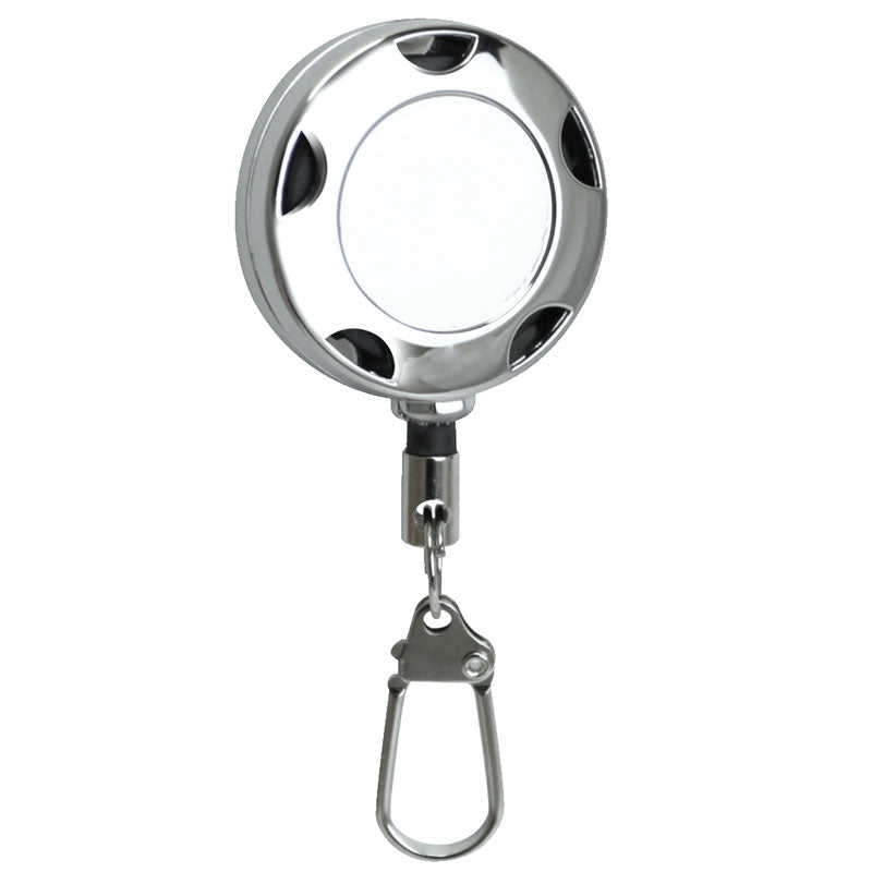 Chrome Metal Badge Reel, Safety Pin Backing and Clasp Holder
