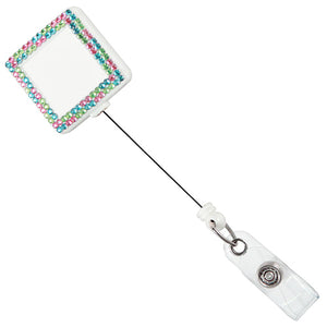 Square Plastic Badge Retractable Reel with Crystals