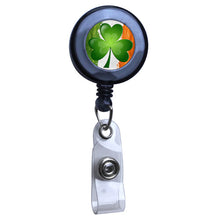 Load image into Gallery viewer, Black - Irish Flag and Shamrock Translucent Plastic Badge Reel

