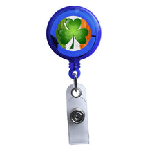 Load image into Gallery viewer, Blue - Irish Flag and Shamrock Translucent Plastic Badge Reel
