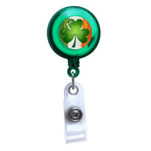 Load image into Gallery viewer, Green - Irish Flag and Shamrock Translucent Plastic Badge Reel
