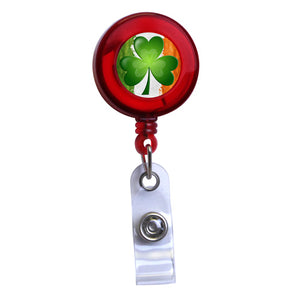 Red - Irish Flag and Shamrock Translucent Plastic Badge Reel