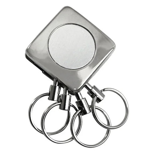 Metal Square 4 Rings Detachable Keychain - Retractable Reels