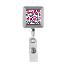Load image into Gallery viewer, Pink Leopard Printed - Chrome square badge reel

