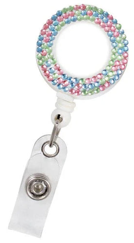 Plastic Badge Reel, Round with Crystals - Retractable Reels