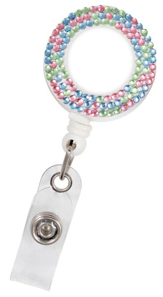 Plastic Badge Reel, Round with Crystals