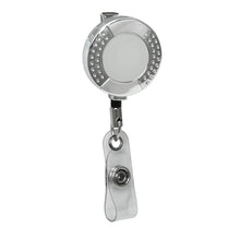 Load image into Gallery viewer, Chrome Round Dimpled Badge Reel, Alligator Back Clip
