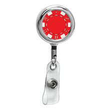 Load image into Gallery viewer, Red - Poker Chip Chrome Beveled ID Badge Reel
