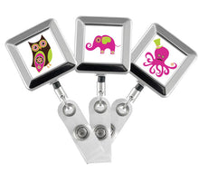 Load image into Gallery viewer, Designer Animals Square Chrome Badge Reels
