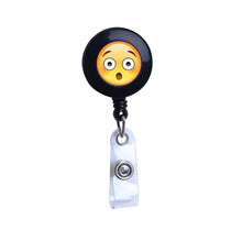 Load image into Gallery viewer, Suprised Emoji Black Plastic Badge Reel
