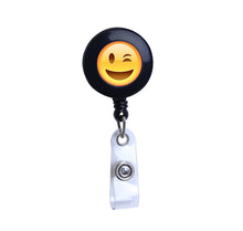 Load image into Gallery viewer, Winking Emoji Black Plastic Badge Reel
